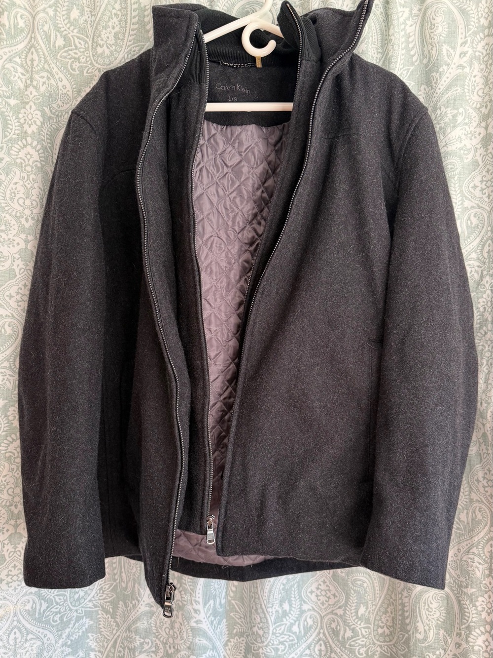 Calvin Klein Men’s Dark Gray Quilted-Lined Pea Coat
